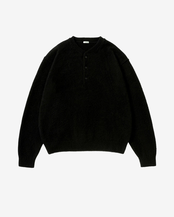 A.Presse - Men's Brushed Cashmere Middle Gauge Henley - (Black)