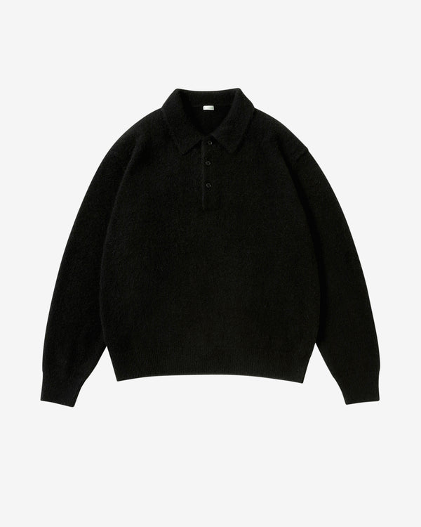 A.Presse - Men's Brushed Cashmere Middle Gauge Polo Sweater - (Black)