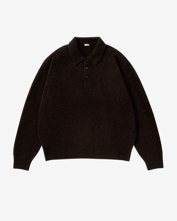 A.Presse - Men's Brushed Cashmere Middle Gauge Polo Sweater - (Brown)