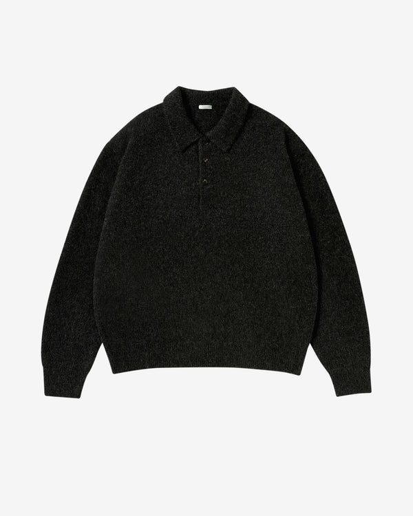 A.Presse - Men's Brushed Cashmere Middle Gauge Polo Sweater - (Charcoal)
