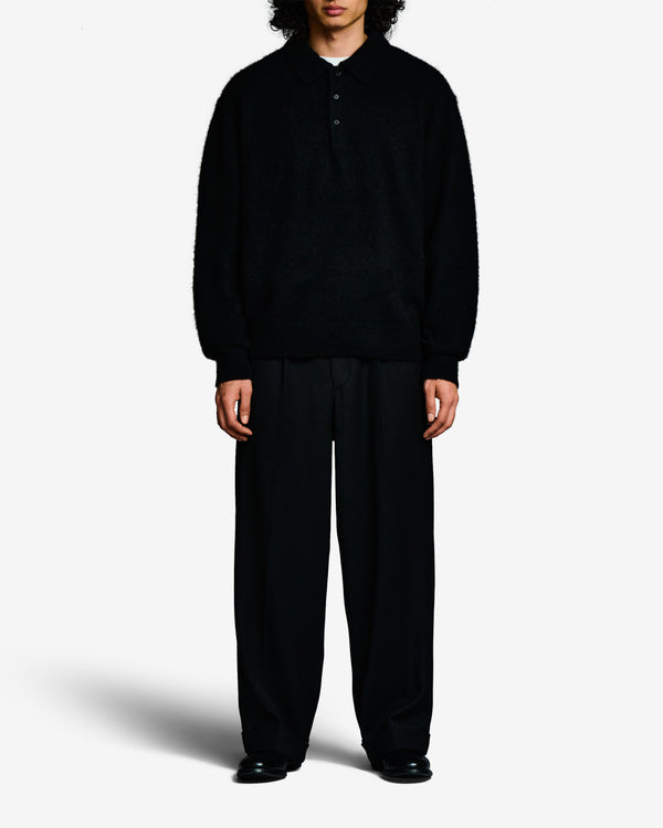 A.Presse - Men's Brushed Cashmere Middle Gauge Polo Sweater - (Black)