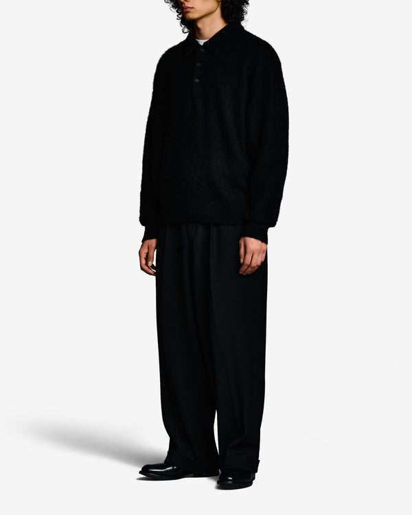 A.Presse - Men's Brushed Cashmere Middle Gauge Polo Sweater - (Black)