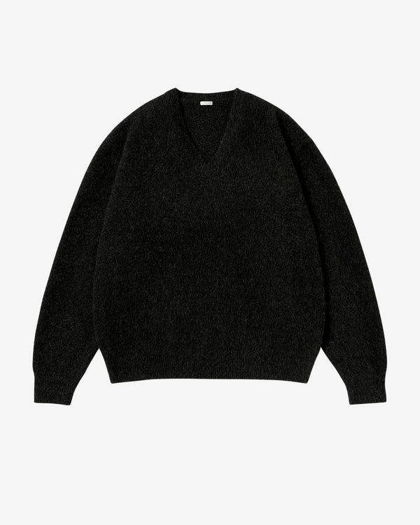 A.Presse - Men's Brushed Cashmere Middle Gauge V-Neck - (Charcoal)