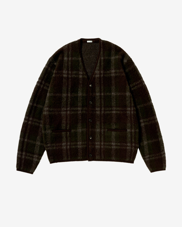 A.Presse - Men's Brushed Cashmere Middle Gauge Cardigan - (Brown Plaid)