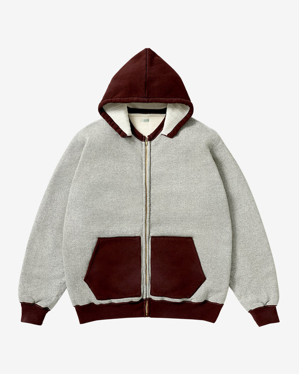 A.Presse - Men's Vintage Attached Hood Zip Parka - (Grey/Burgundy)