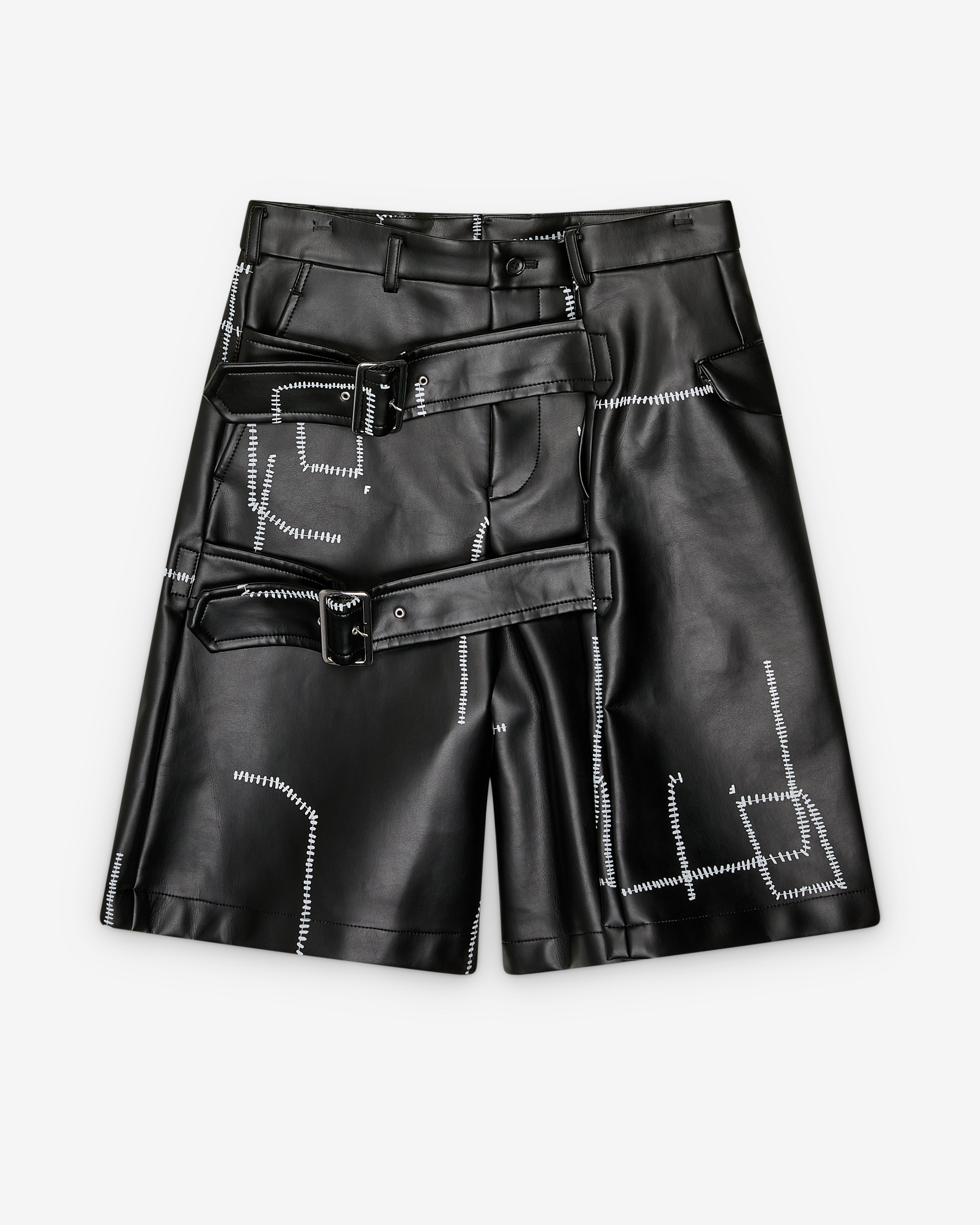 BLACK COMME des GARÇONS sarouel shorts Black Comme des Garçons: Printed Stitch Detail Shorts (Black