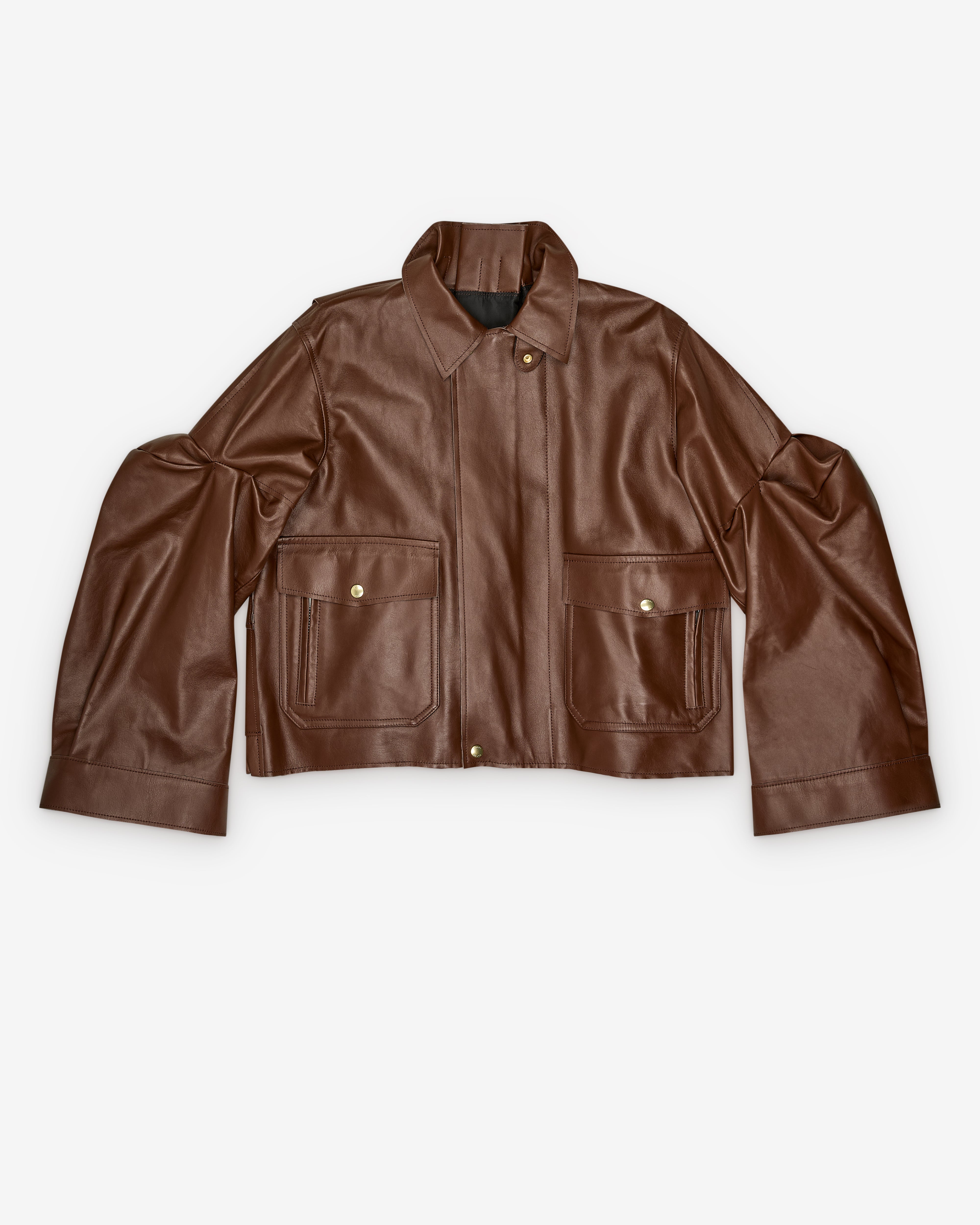 Sacai: Women's Leather Blouson (Brown) | DSMNY E-SHOP