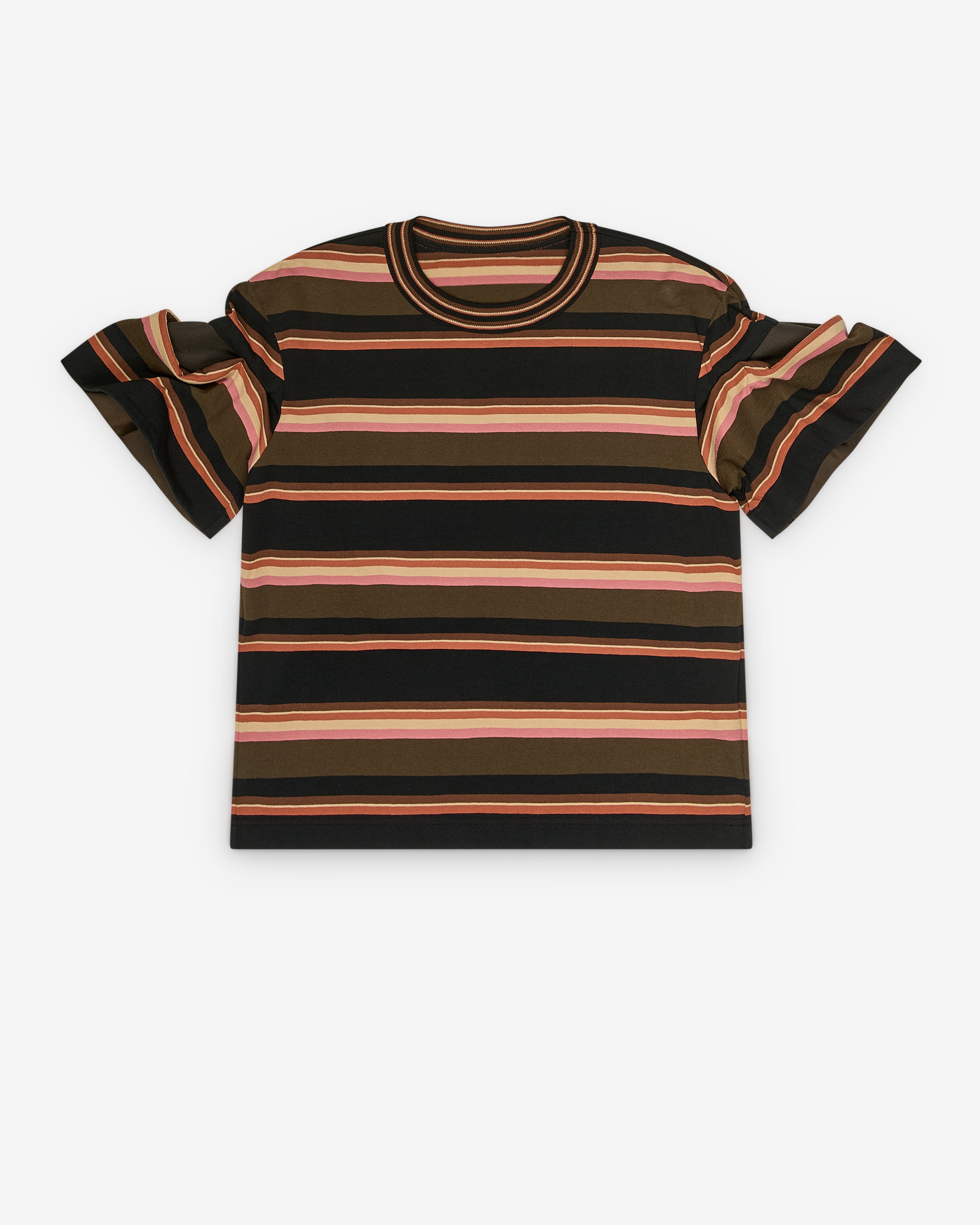 sacai: Women's Horizontal Stripe T-Shirt (Khaki/Pink) | DSMNY E-SHOP