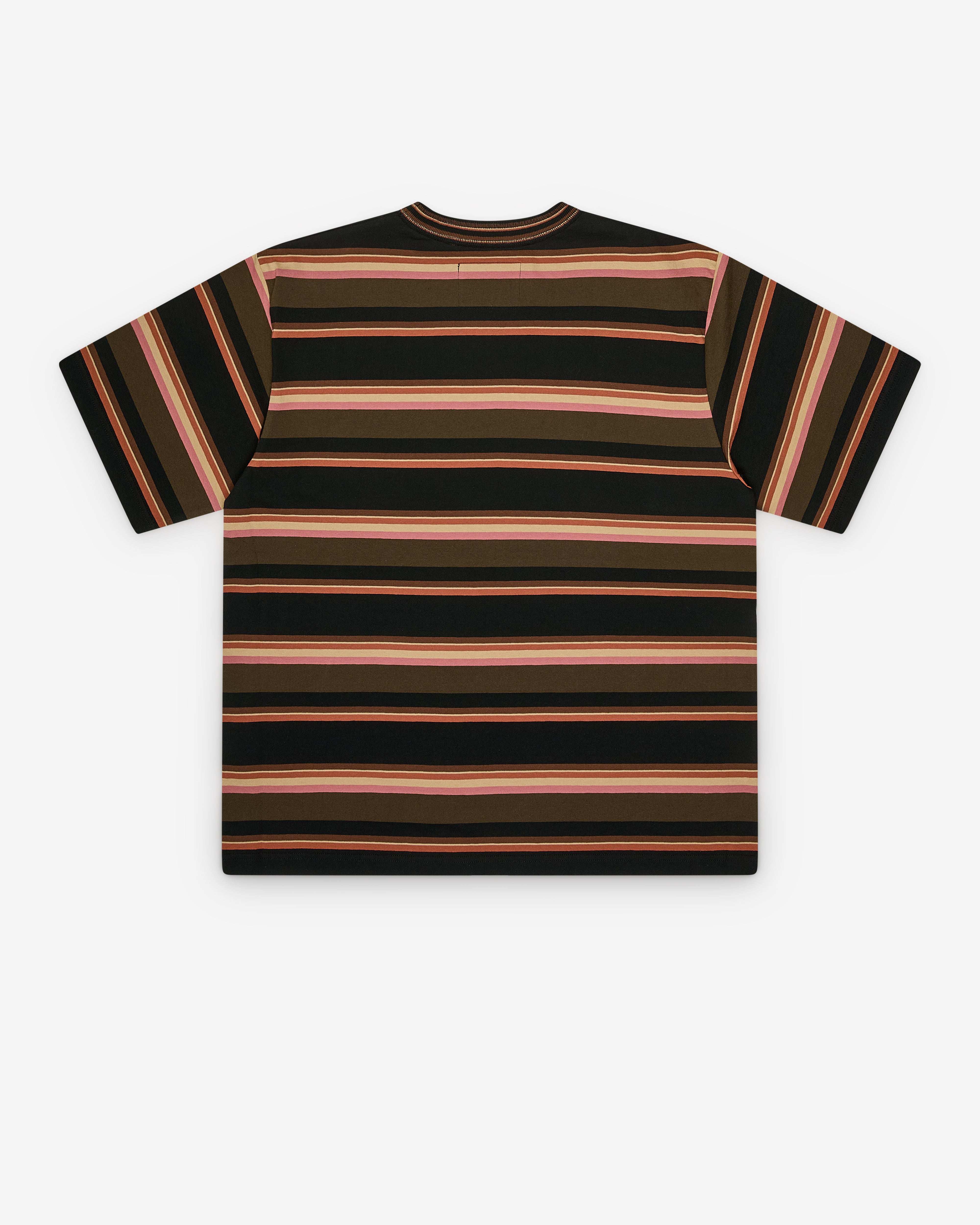 Sacai: Men's Horizontal Stripe T-Shirt (Khaki/Pink) | DSMNY E-SHOP