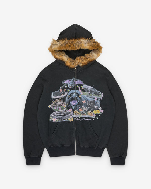 Doublet - Women's Furry Collar Zip-Up Hoodie - (Black)