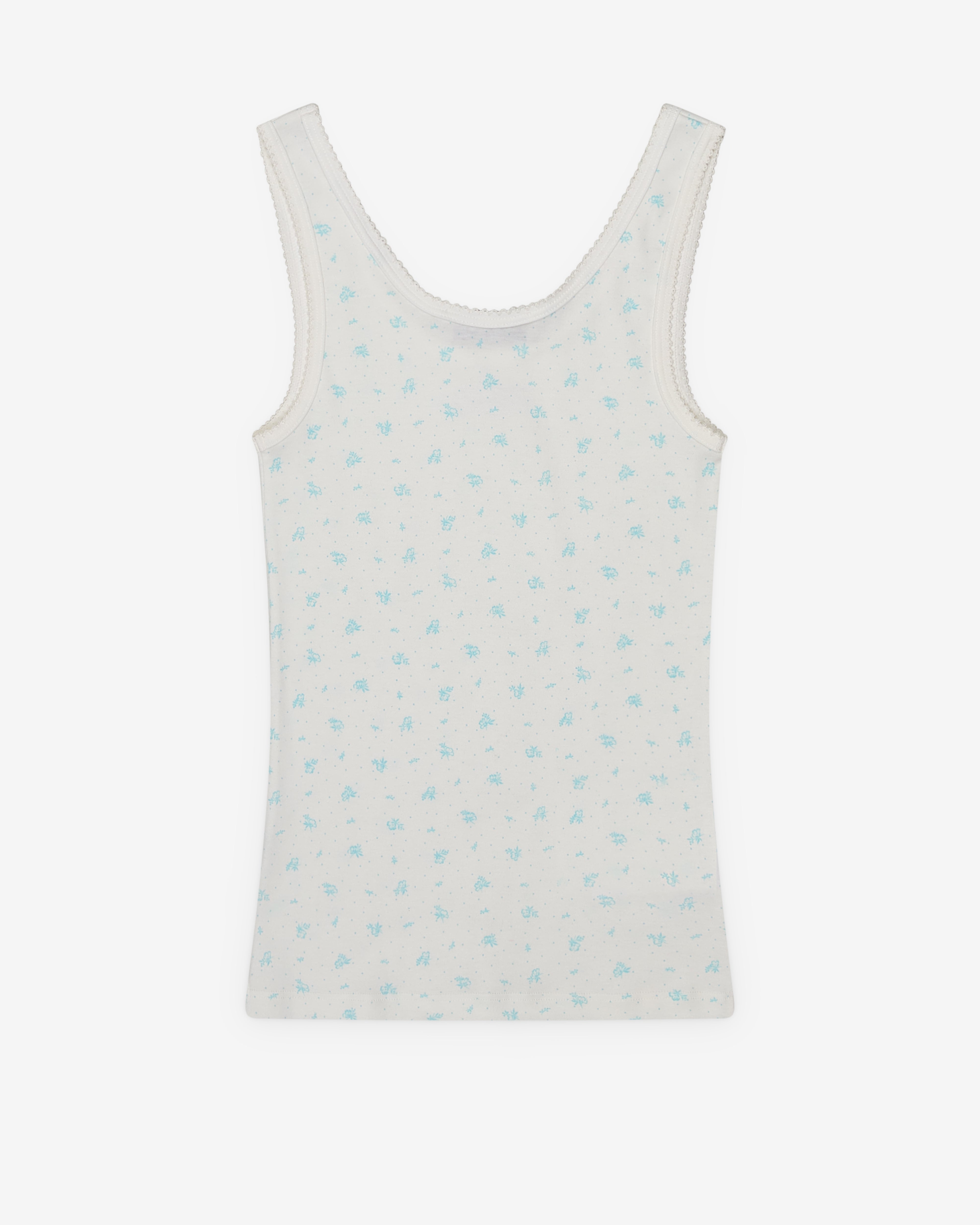 Miu Miu: Women's Ribbed Jersey Tank Top (White/Light Blue) | DSMNY