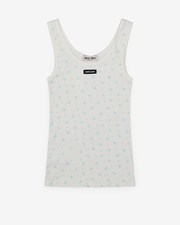 Miu Miu - Women's Ribbed Jersey Tank Top - (White/Light Blue)
