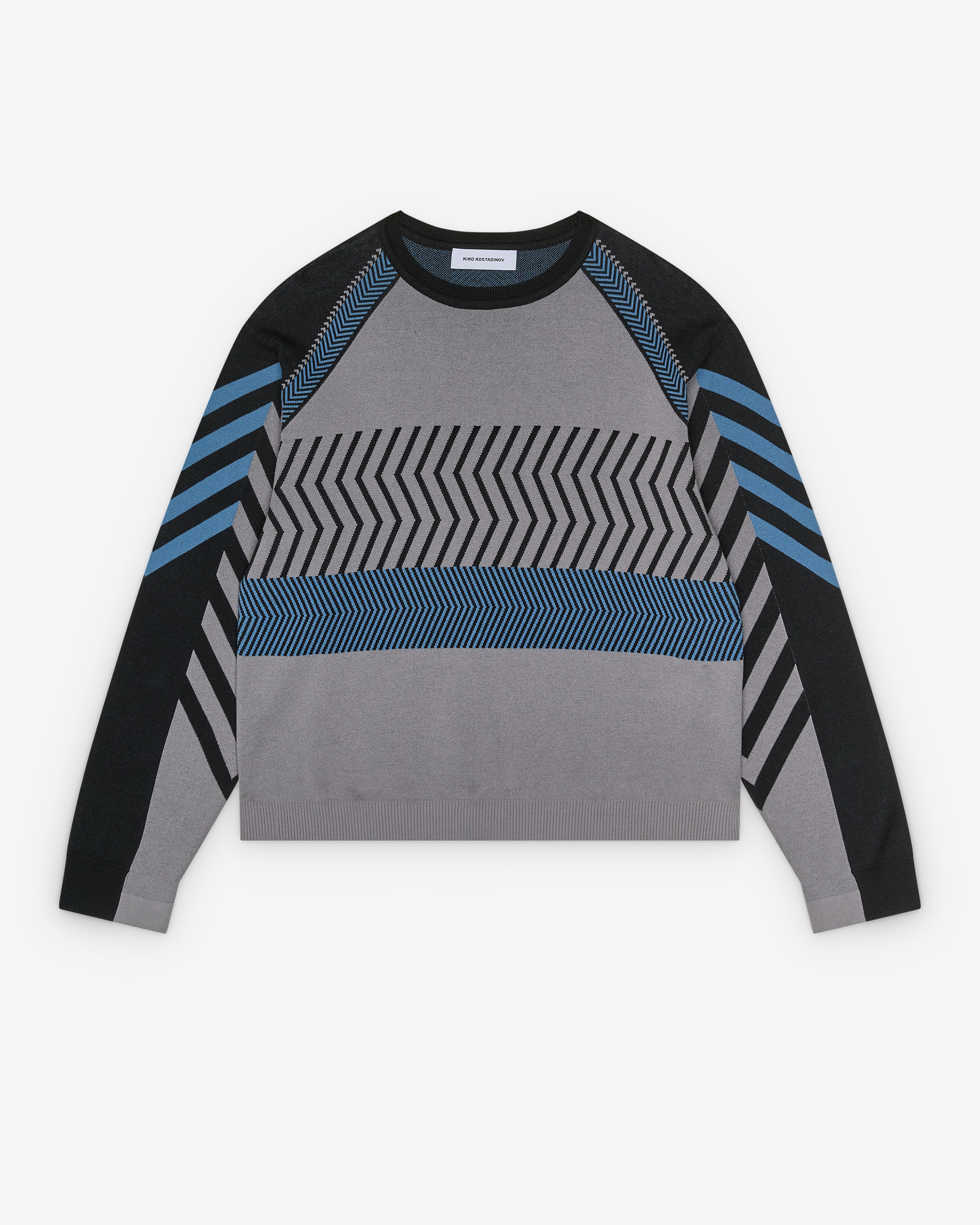 Kiko Kostadinov: Men's Gizi Panelled Jumper (Black/Grey/Blue