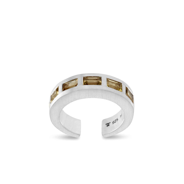 Tom Wood - Silver Arch Ring with Baguette Olive Quartz