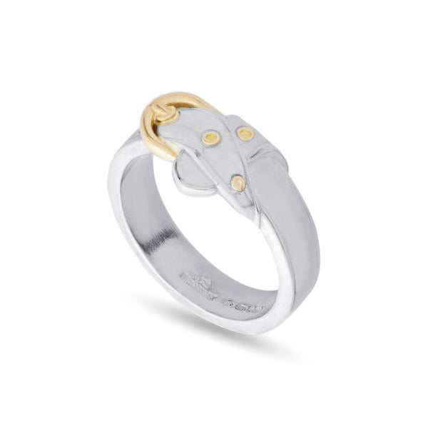 Bunney - Silver and Yellow Gold Precious Wares Belt Ring - (White)