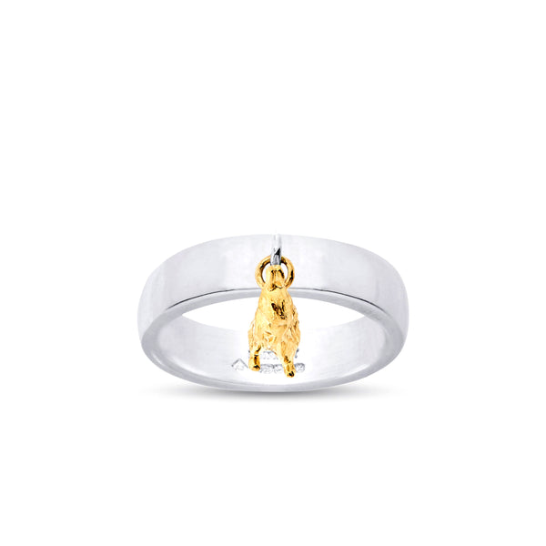 Bunney - Silver Ring with Yellow Gold Rabbit Charm