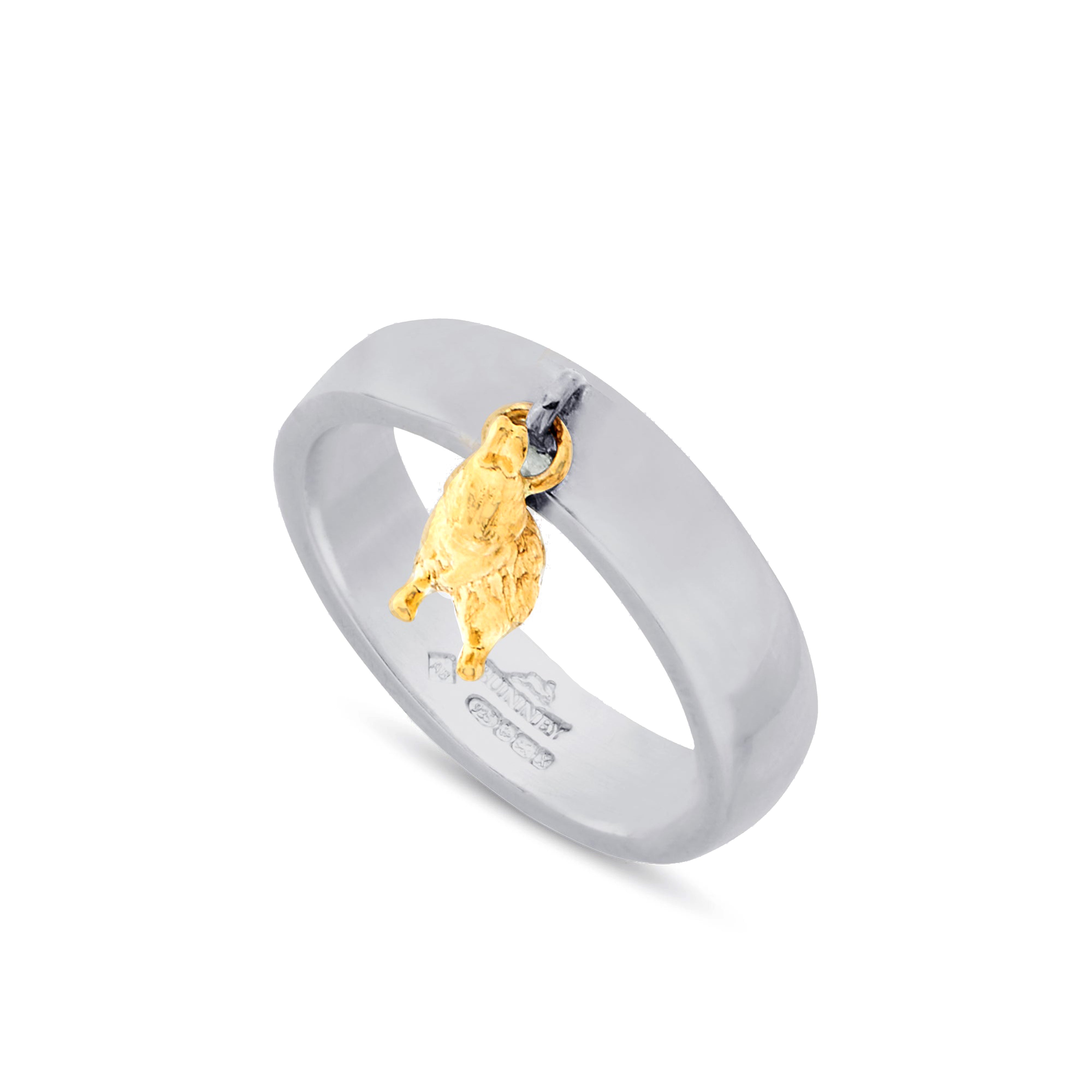 Bunney: Silver Ring with Yellow Gold Rabbit Charm (Silver/Gold