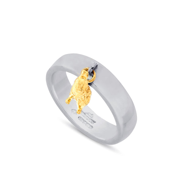 Bunney - Silver Ring with Yellow Gold Rabbit Charm - (Silver/Gold)