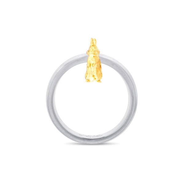 Bunney - Silver Ring with Yellow Gold Rabbit Charm - (Silver/Gold)