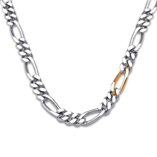 Bunney - Silver Figaro Necklace with Gold Link - (Silver)