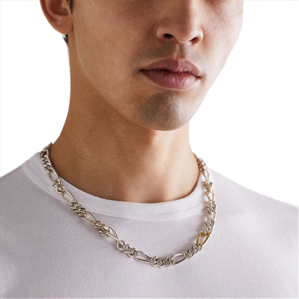 Bunney - Silver Figaro Necklace with Gold Link - (Silver)
