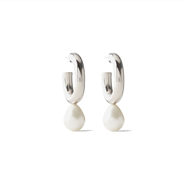 Simone Rocha - Women’s Pearl Egg Hoop Earrings - (Silver/Pearl)