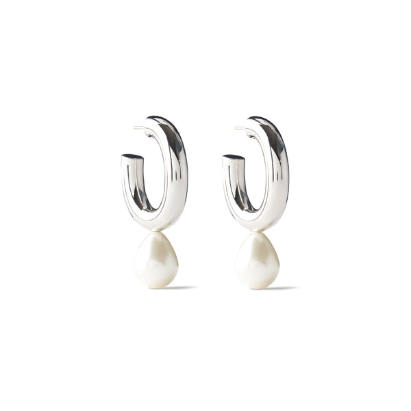 Simone Rocha - Women’s Large Pearl Egg Hoop Earring - (Silver/Pearl)