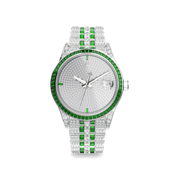 Private Label - Customised Rolex DateJust with Green and White Diamonds