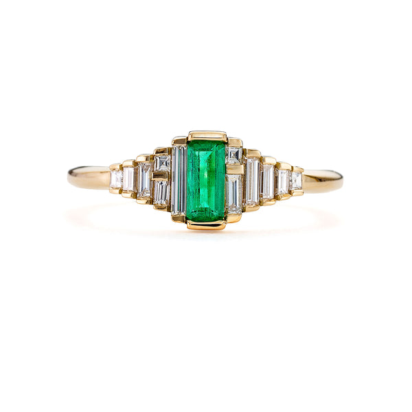Artëmer - Dainty Emerald Engagement Ring - (Yellow Gold/Diamond)