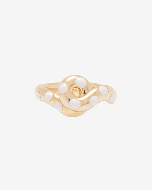 Bea Bongiasca - Women’s Chonky Wave Polka Dots Ring - (Yellow Gold/White)