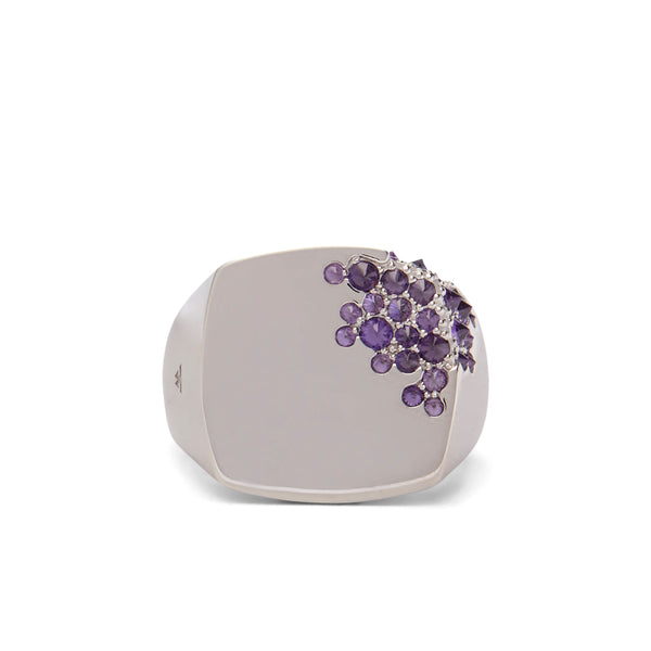 Tom Wood - Women's Cushion Purple Molecule Ring - (Silver)