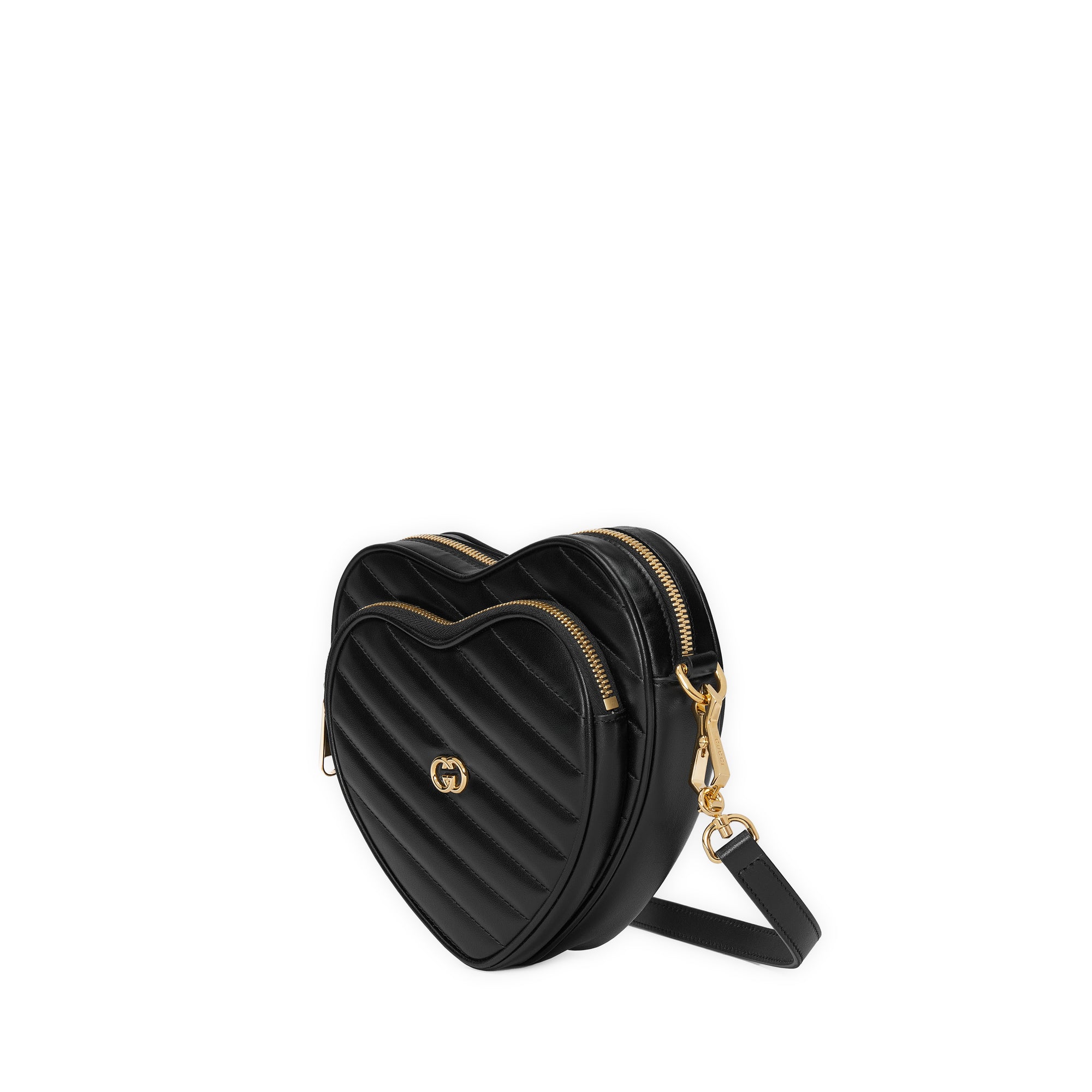 Interlocking G mini heart shoulder bag in black leather