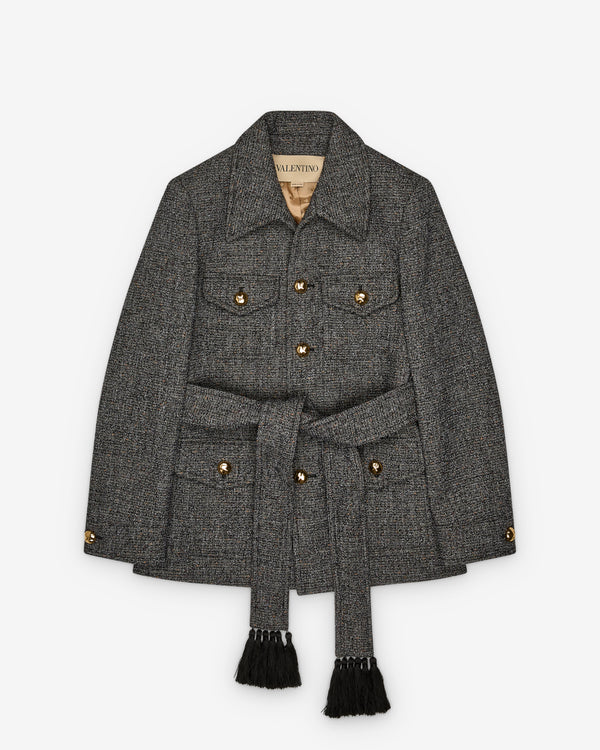 Valentino - Men's Boutonné Wool Safari Jacket With Belt - (Black/White)