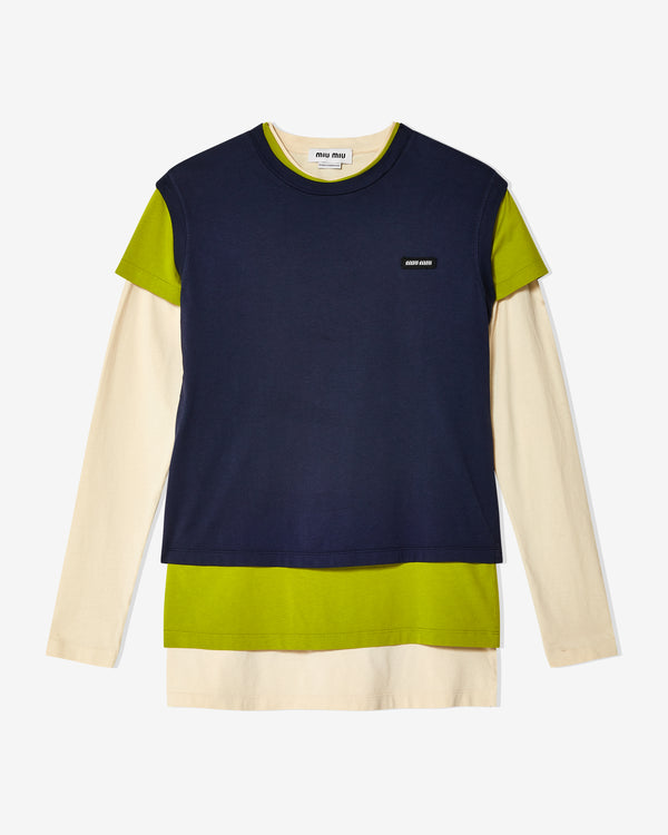 Miu Miu - Women's Set of 3 Jersey T-Shirts - (Blue/Lime Green/Ivory)