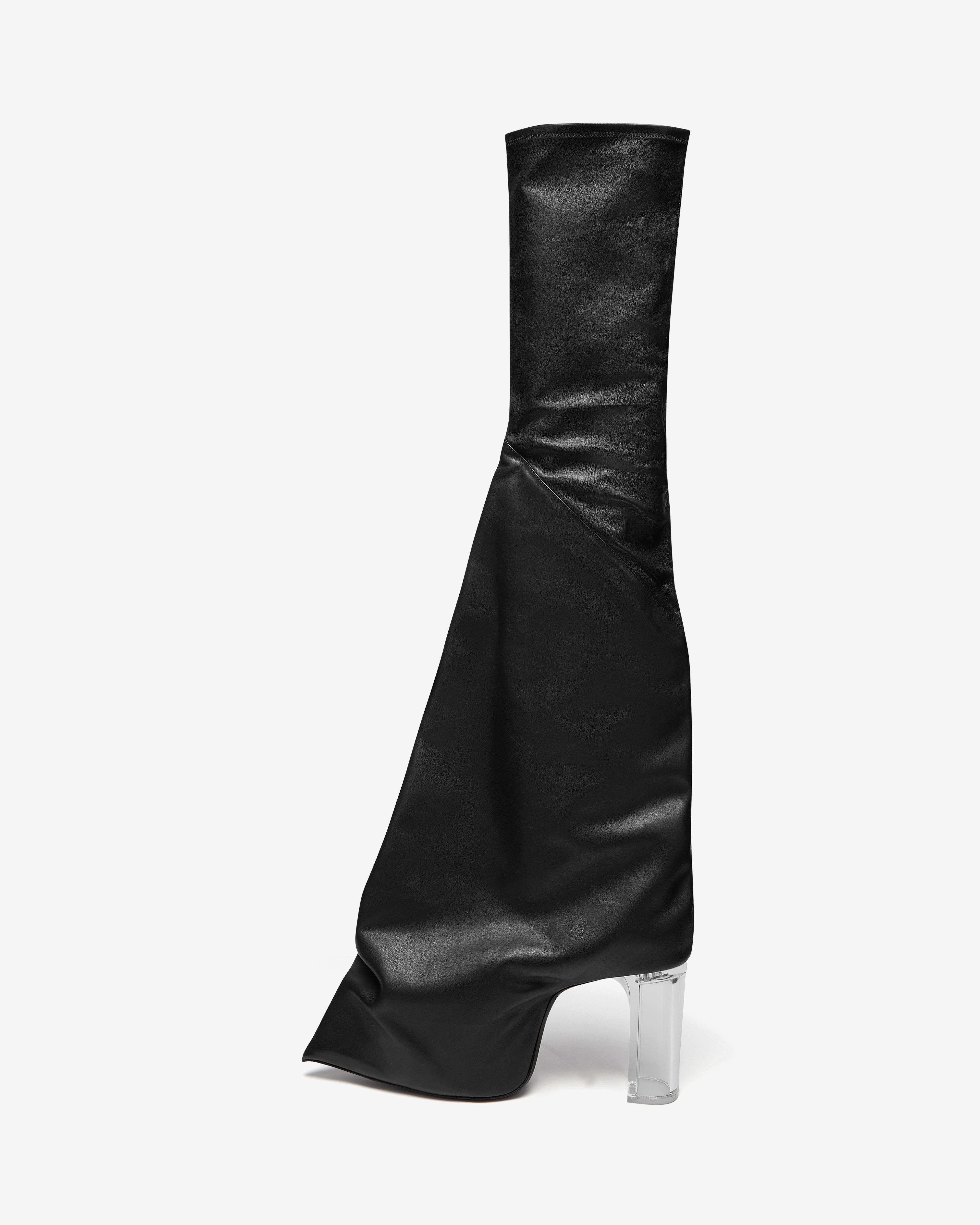 Rick Owens: Men's Taco Kiss Leather Boots (Black/Clear) | DSMNY E-SHOP