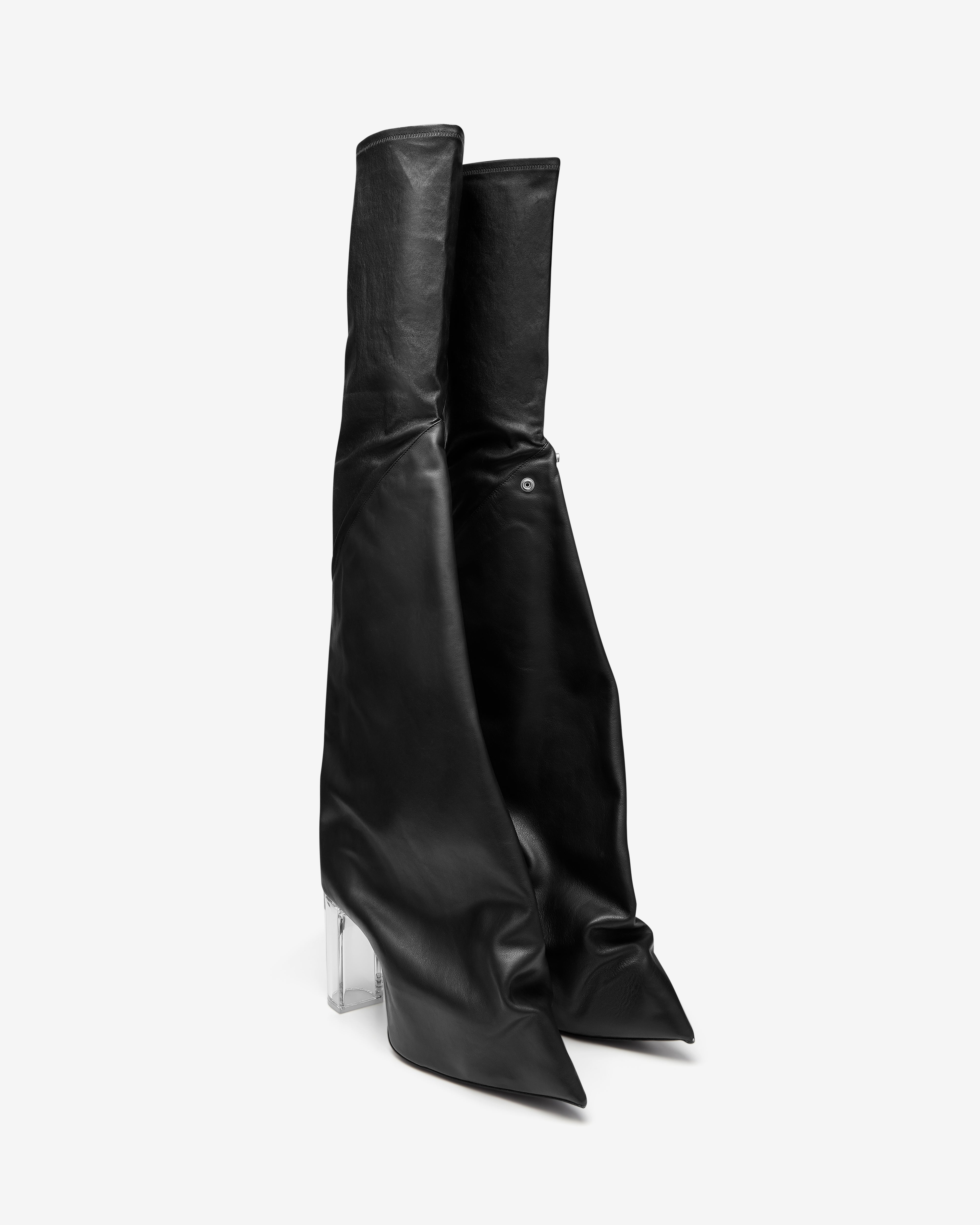 Rick Owens: Men's Taco Kiss Leather Boots (Black/Clear