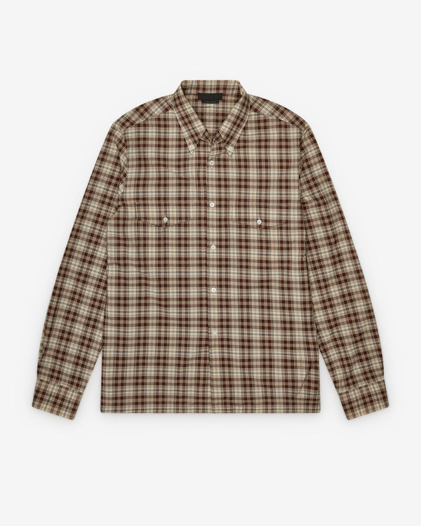 Prada - Men's Checked Button-Down Shirt - (Ivory/Cocoa Brown)