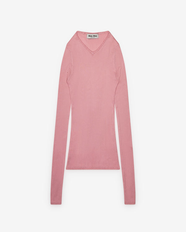 Miu Miu - Women's V-Neck Pullover - (Begonia Pink)