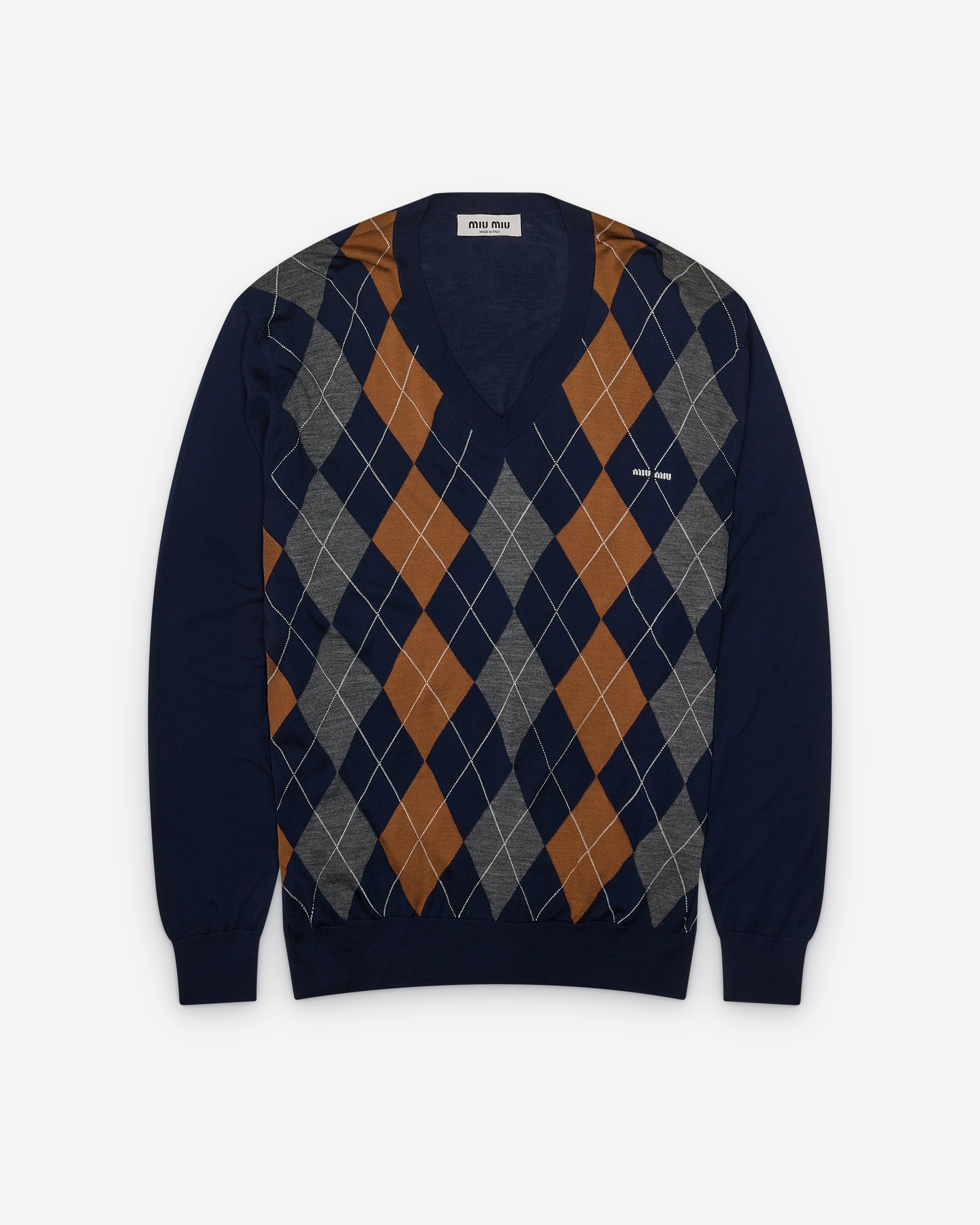 Miu Miu: Women's V-Neck Wool Sweater (Navy) | DSMNY E-SHOP