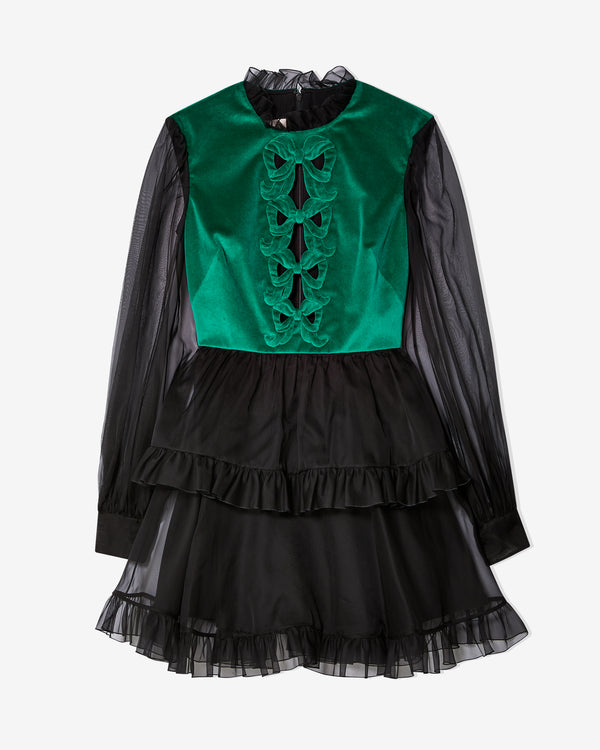 Valentino - Women's Short Embroidered Organza Dress - (Black/Emerald)