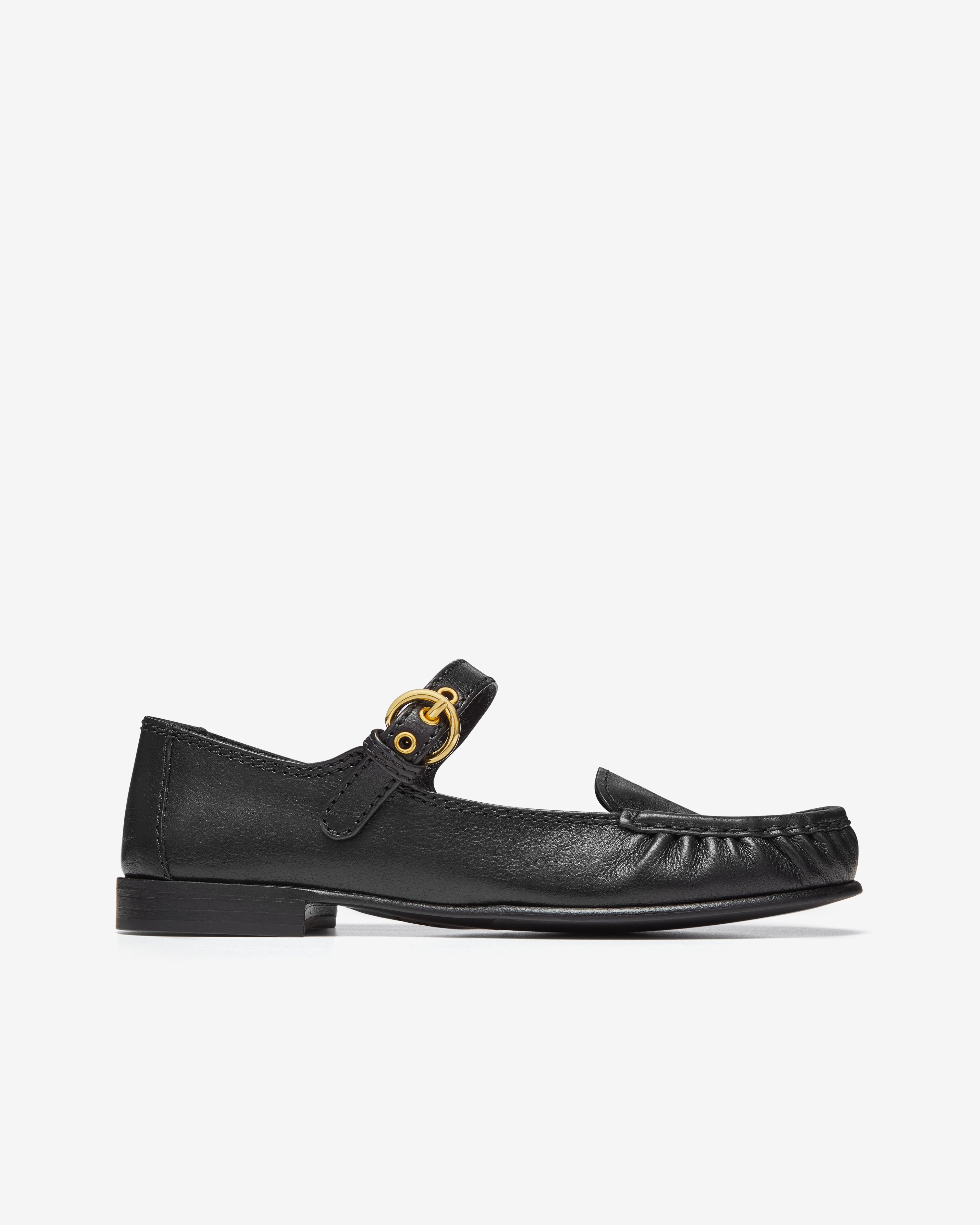 Miu Miu: Women's Leather Loafers With Strap (Black) | DSMNY E-SHOP