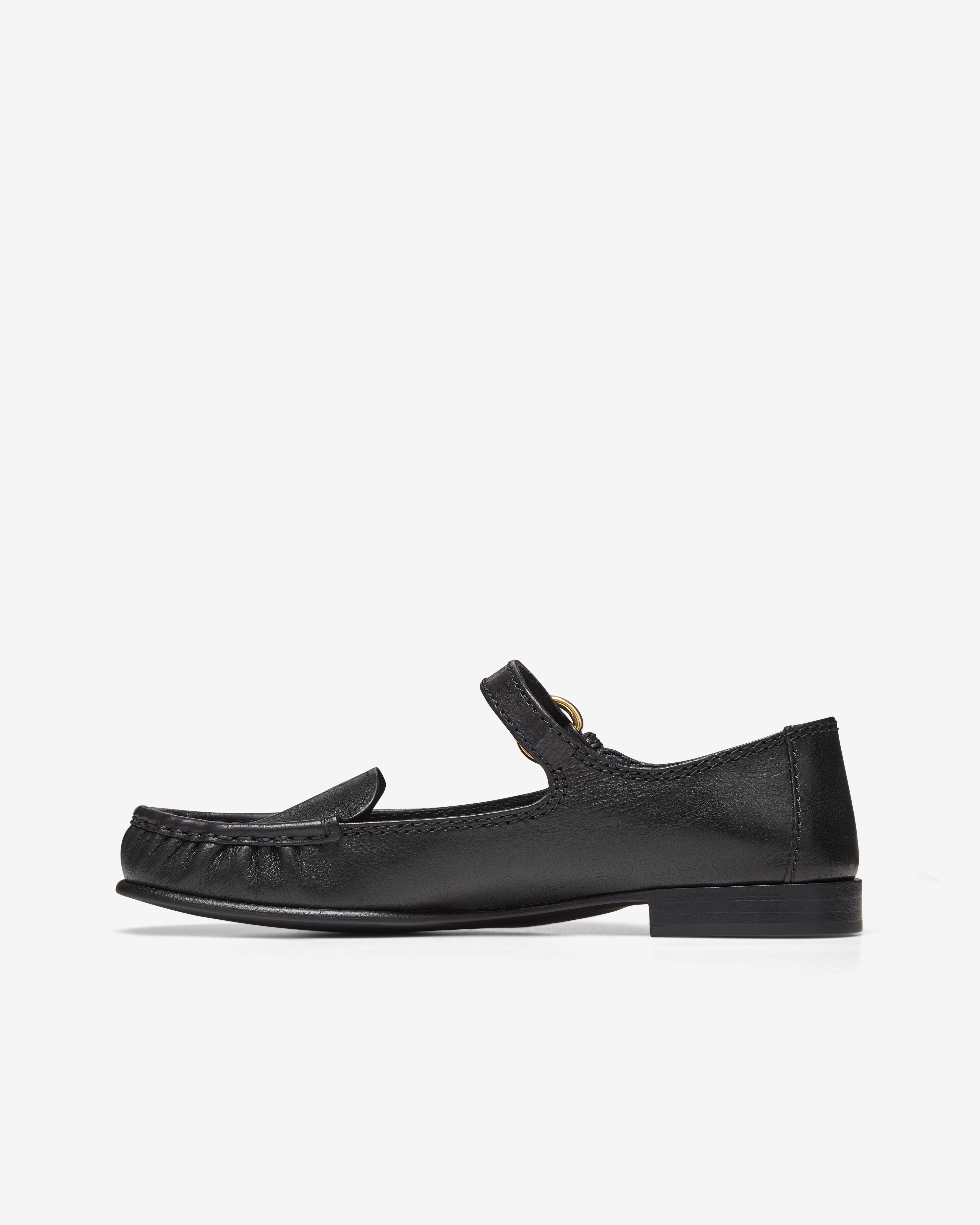 Miu Miu: Women's Leather Loafers With Strap (Black) | DSMNY E-SHOP