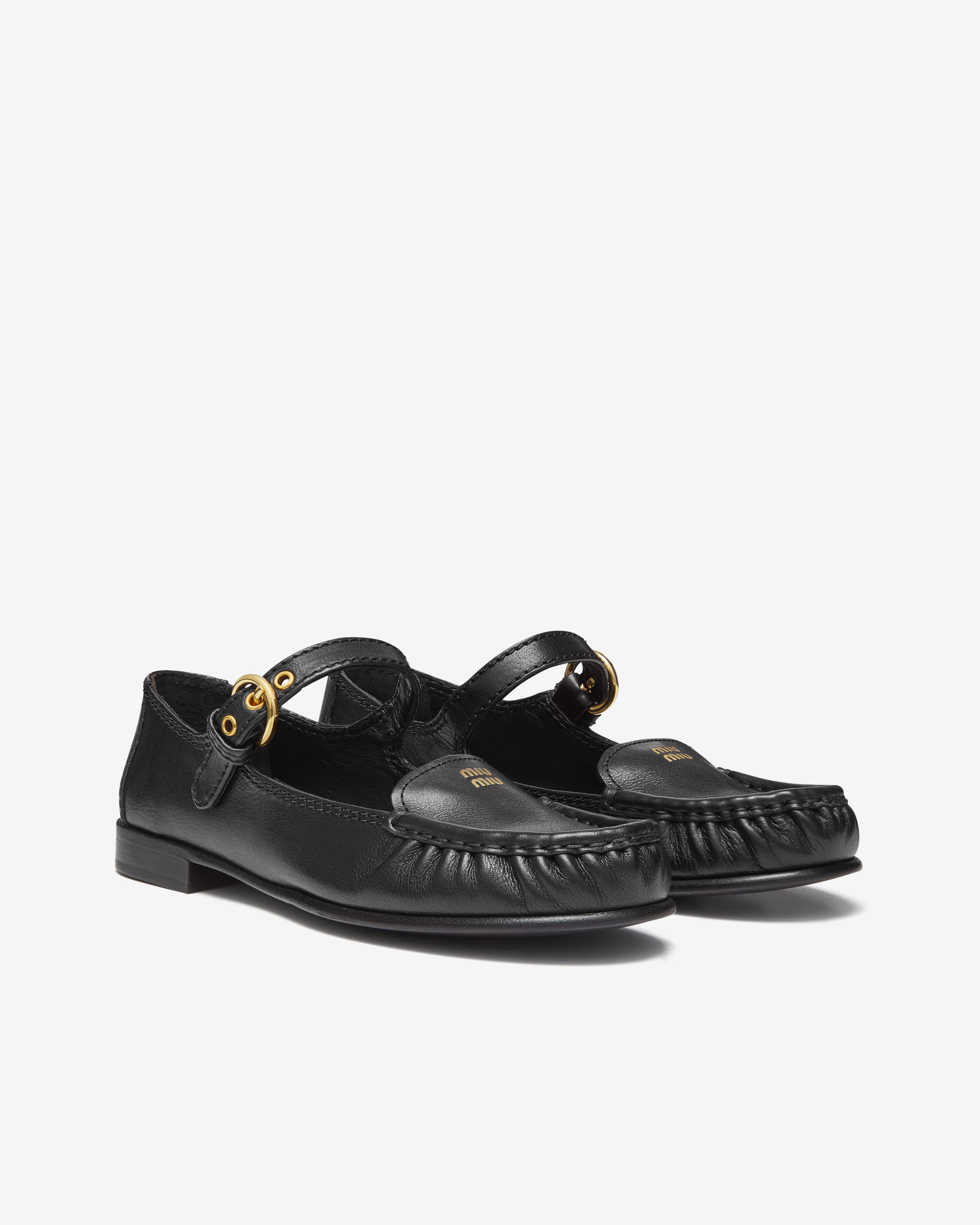 Miu Miu: Women's Leather Loafers With Strap (Black) | DSMNY E-SHOP