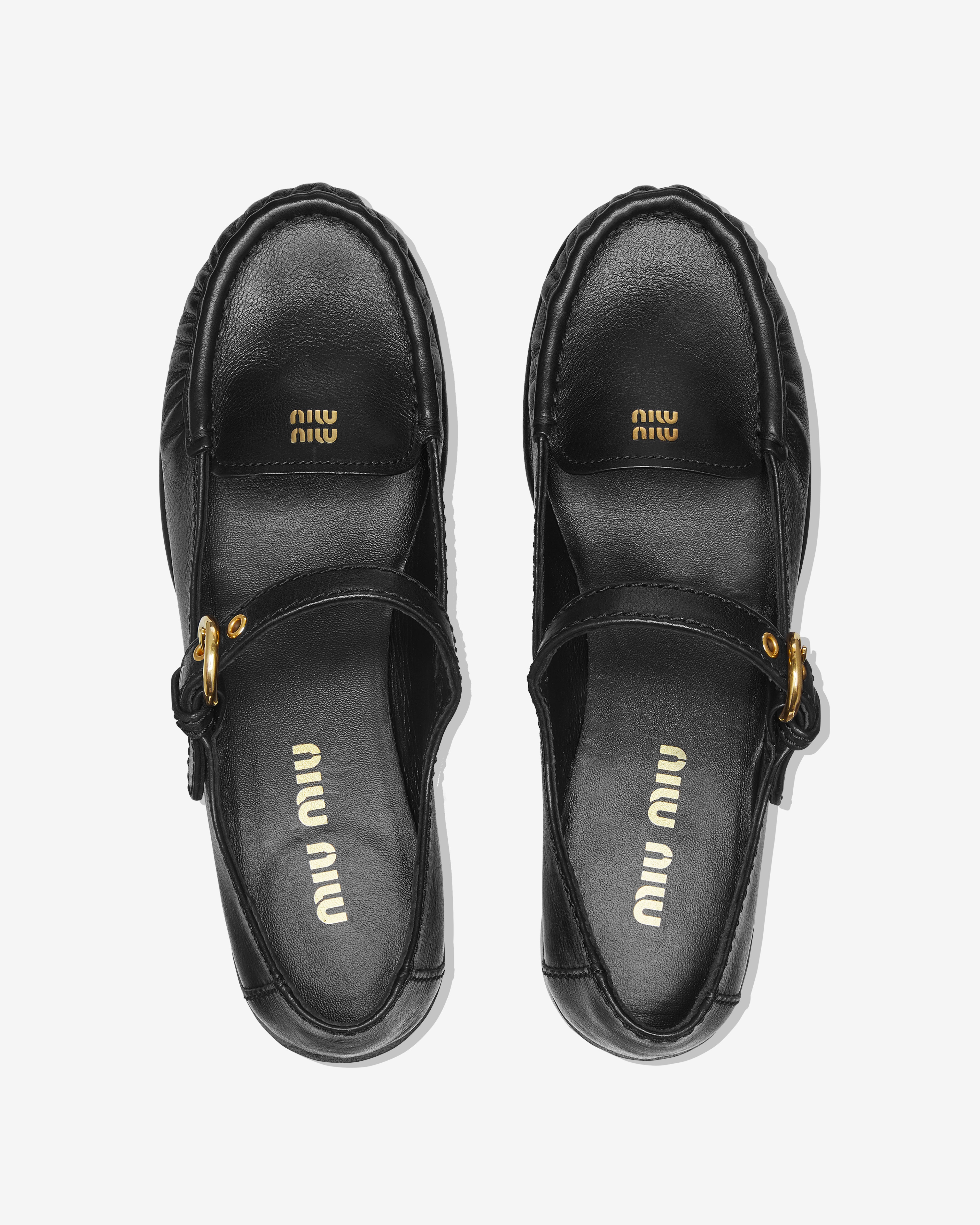 Miu Miu: Women's Leather Loafers With Strap (Black) | DSMNY E-SHOP