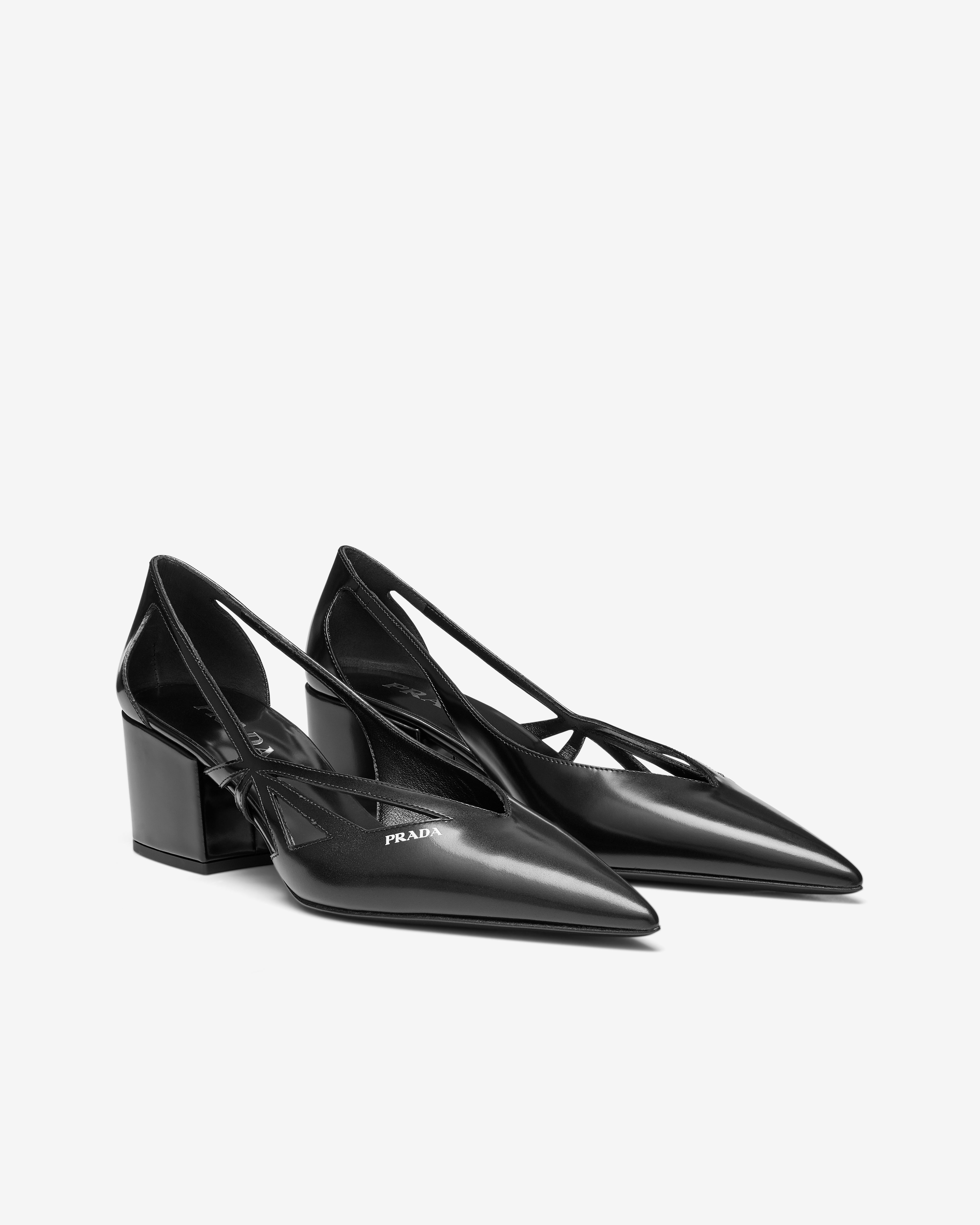 Prada: Women's Brushed Leather Cut-Out Pumps (Black) | DSMNY E-SHOP