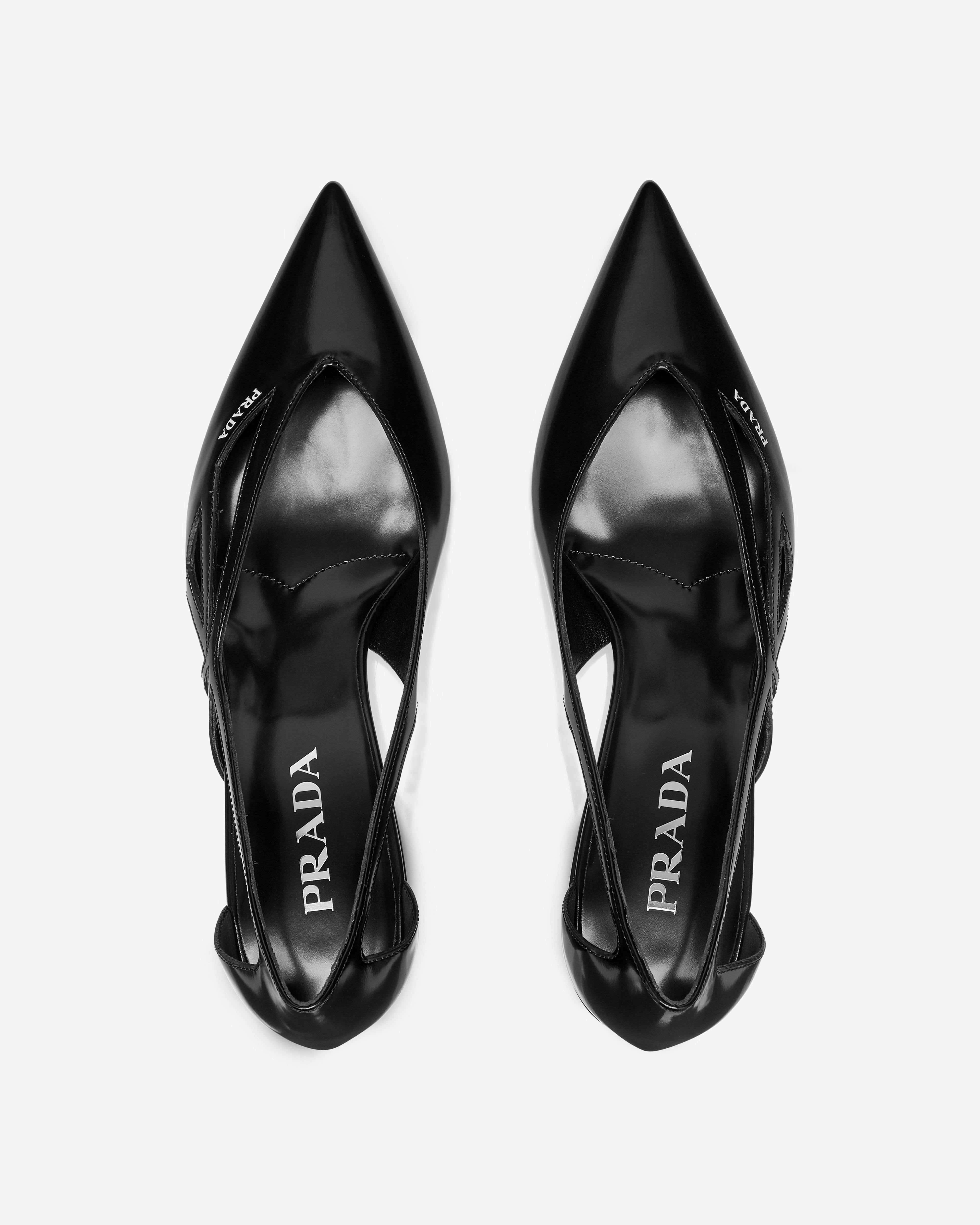 Prada: Women's Brushed Leather Cut-Out Pumps (Black) | DSMNY E-SHOP