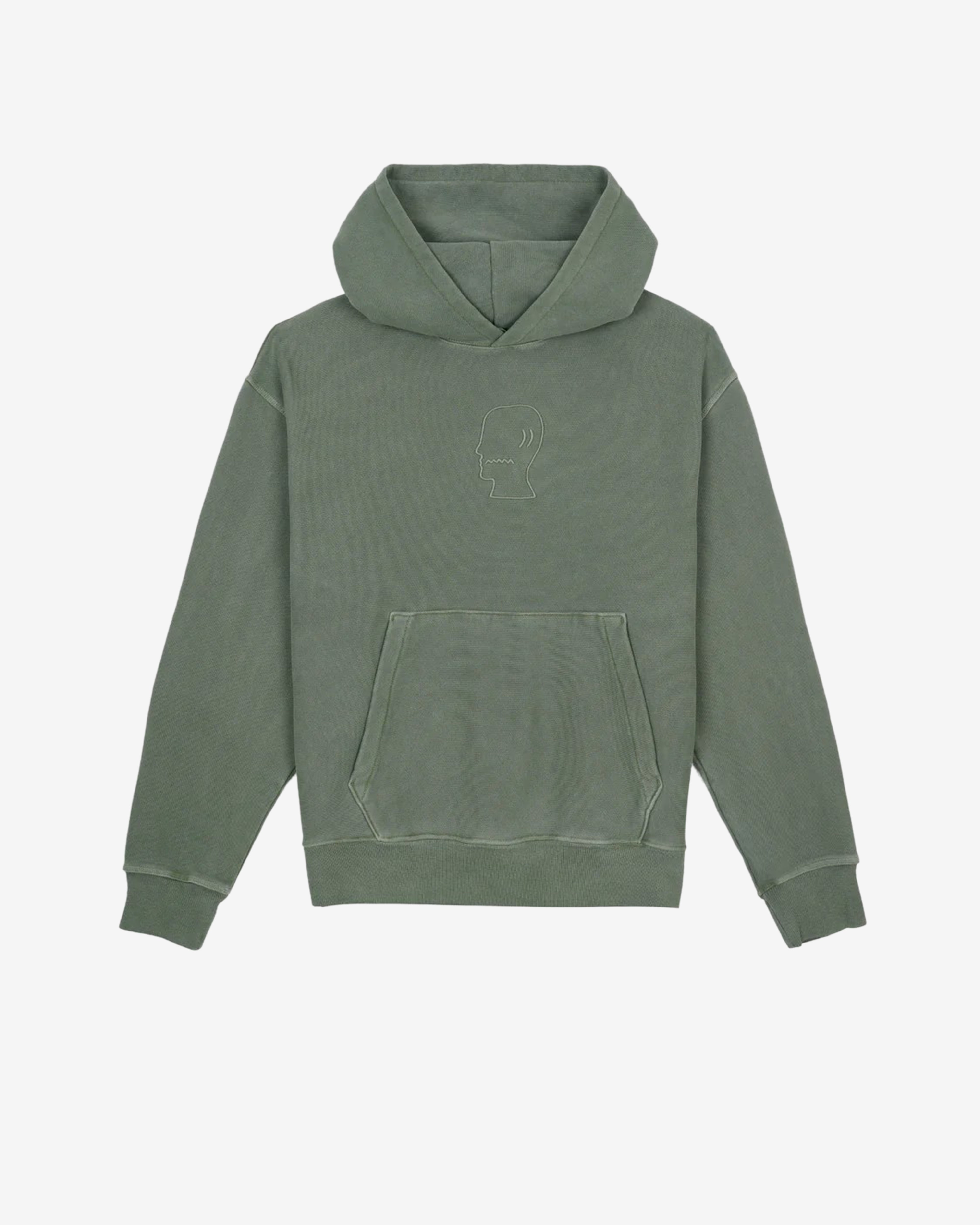 Brain Dead: Men's 3D Embroidered Logohead Garment Dyed Hoodie (Ivy