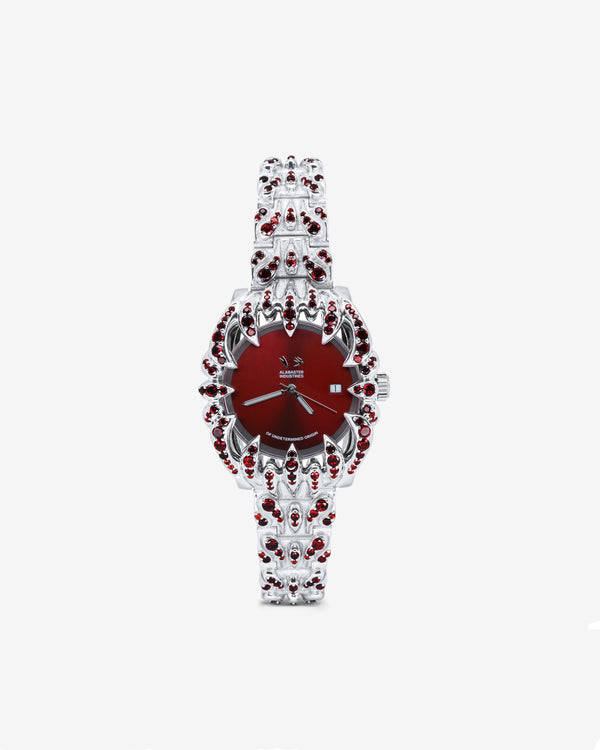 Alabaster Industries - Men's Silver Dove Pave Garnet Watch - (Red)