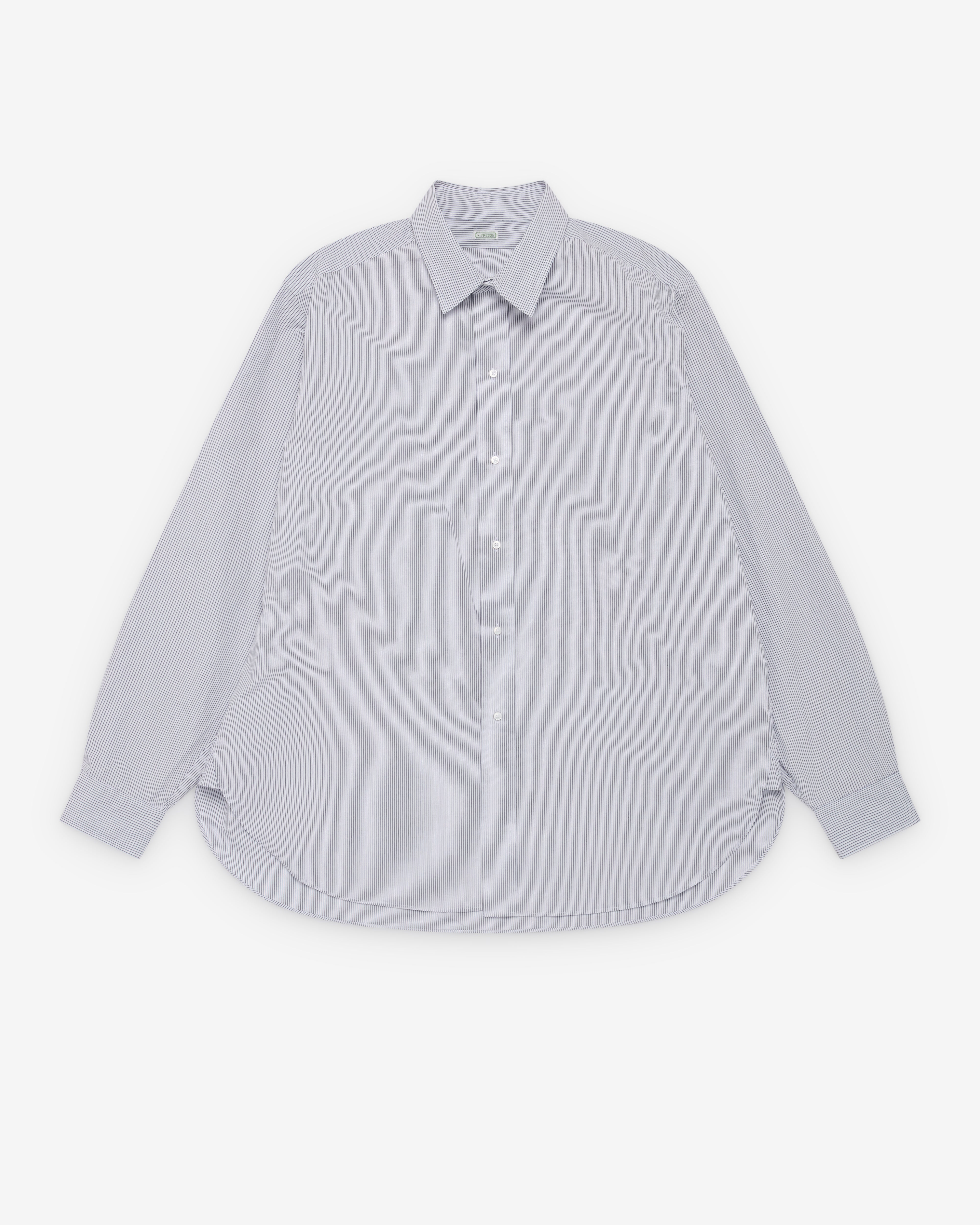 A.Presse: Men's Regular Collar Shirt (Grey Stripe) | DSMNY E-SHOP A.Presse: Men's Regular Collar Shirt (Grey Stripe) | DSMNY E-SHOP