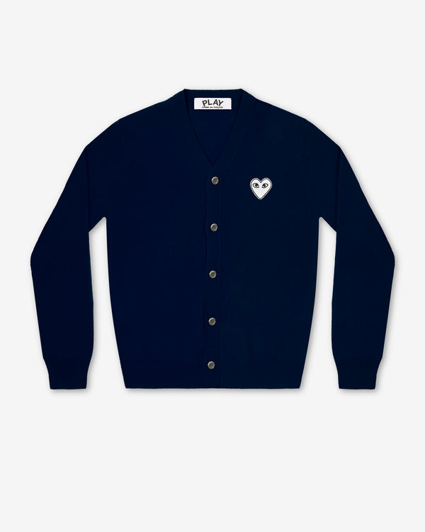 Play Comme des Garçons - White Heart Men’s Cardigan - (Navy)